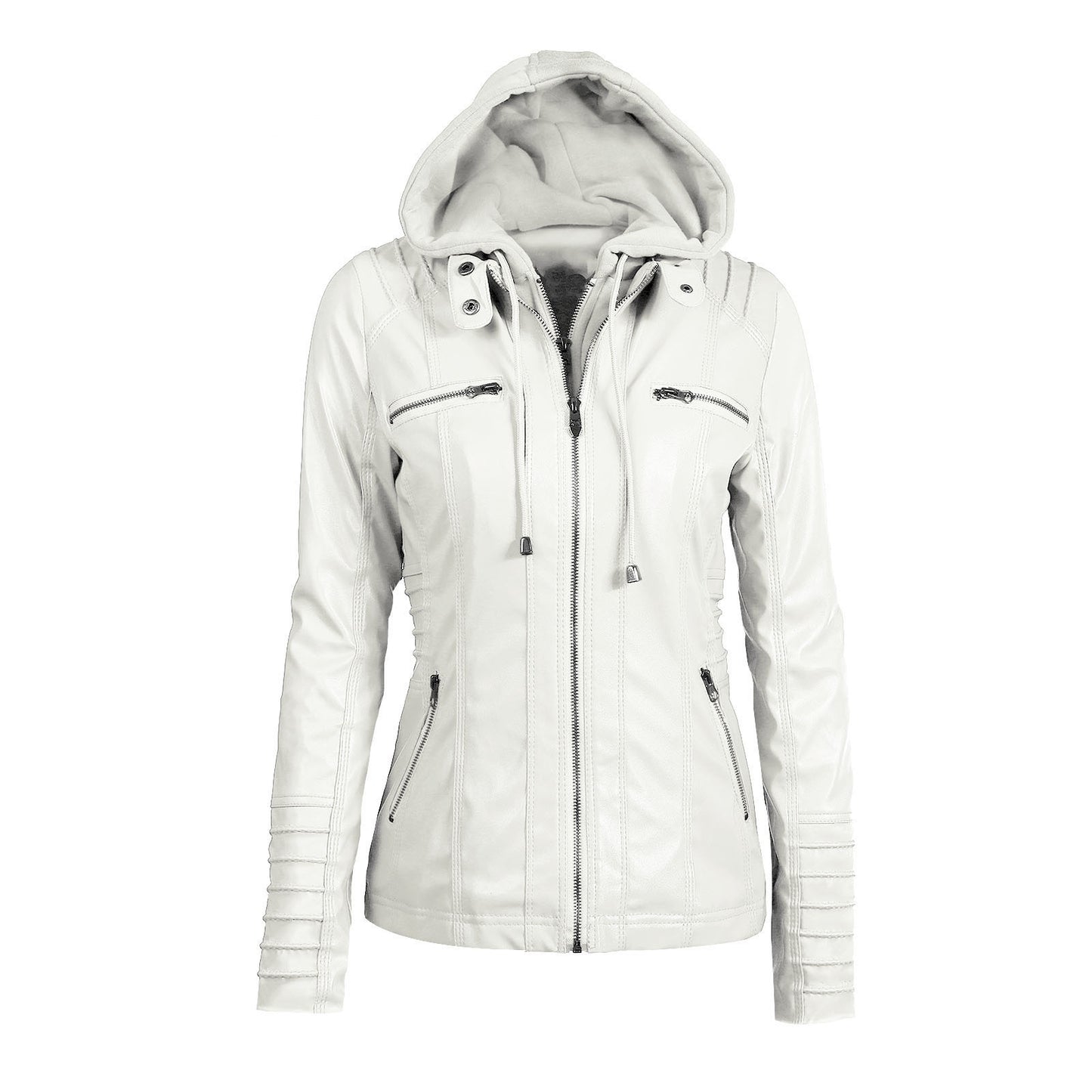 Detachable hooded women's leather Jacket