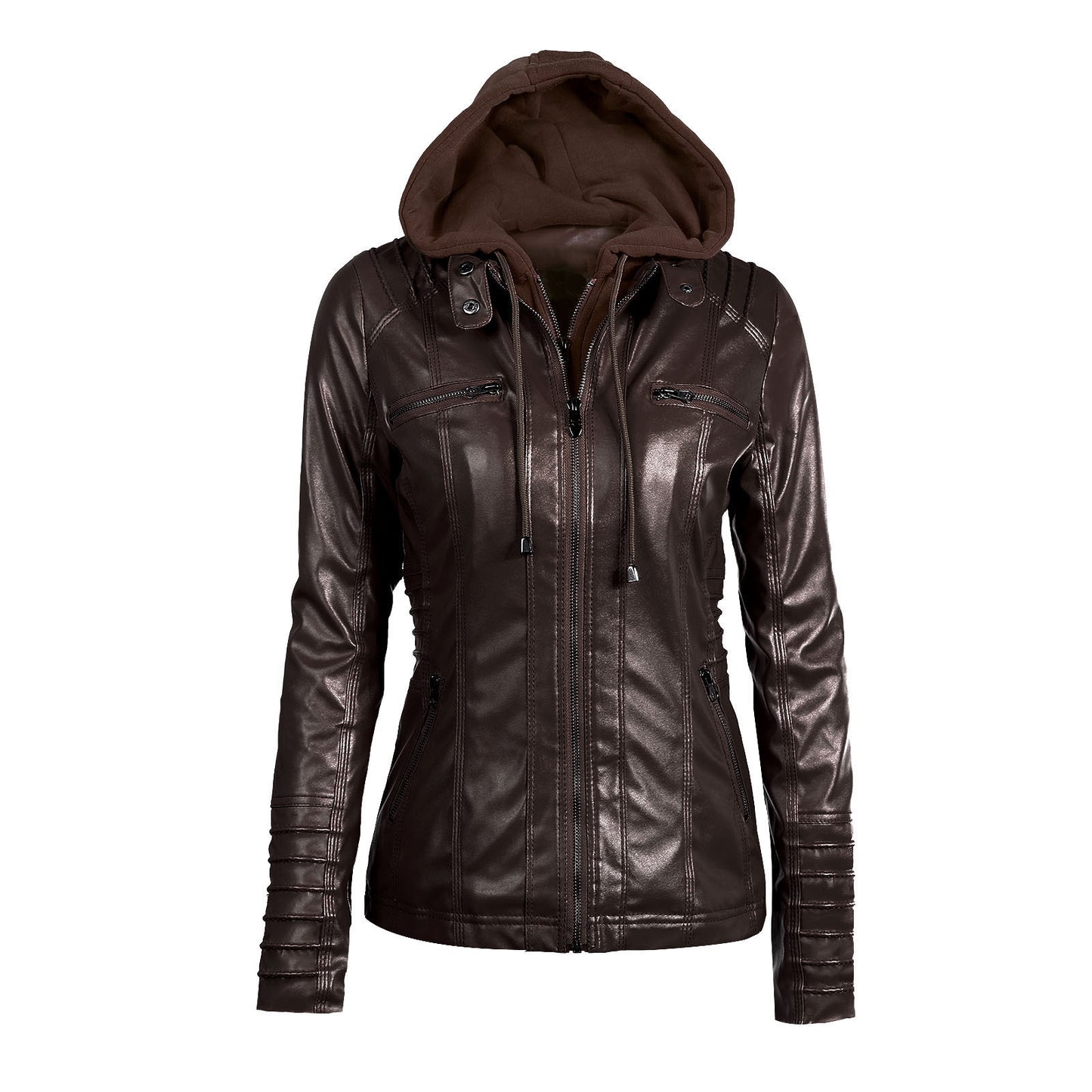 Detachable hooded women's leather Jacket