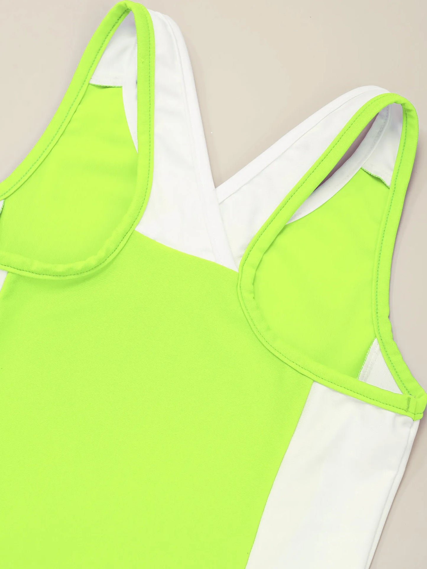 Kids Girls Sports Set Colorblock Sleeveless Fluorescent Green Sportswear for Tennis Gym