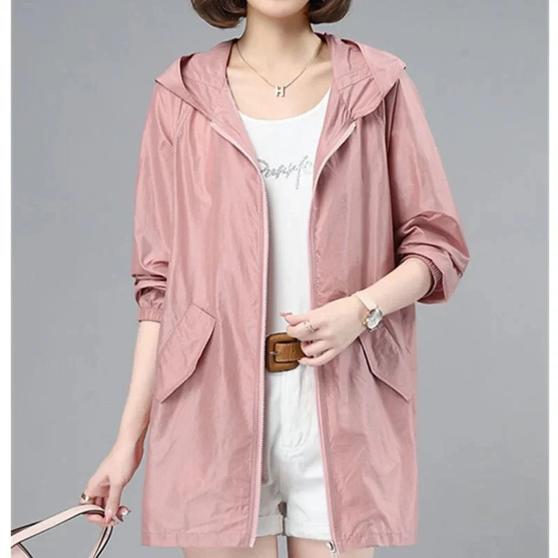 Windbreaker Women Thin Jacket Sun UV-proof Hooded Coat