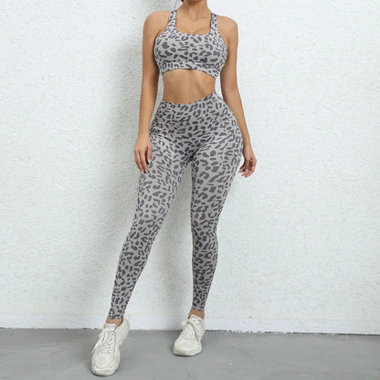 Cloud Hide Women Leopard Yoga Set Workout Sports Wear Sexy Girl Gym