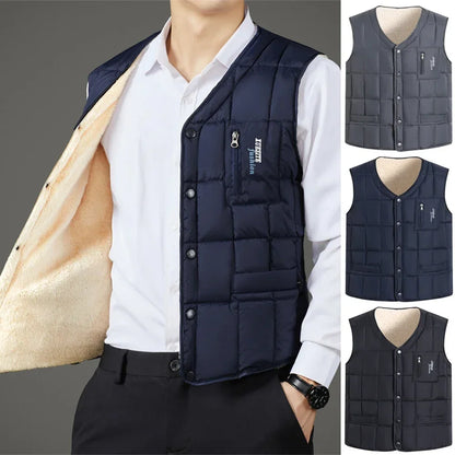 Winter Men's Vest Casual Padded Plush Single-breasted Sleeveless