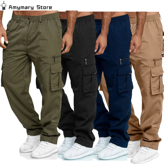 Summer Men's Cargo Trousers Elastic Waist Multi-pocket