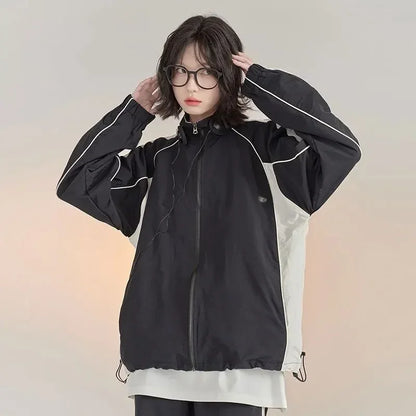 HOUZHOU Vintage Y2k Windbreaker Jacket Women Oversize Korean