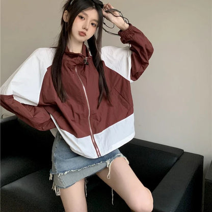 Deeptown Windbreaker Jacekt Women Oversized Korean Fashion Gorpcore