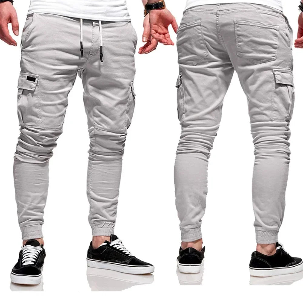 Men's Jogging Pants Denim Flip Pocket Side Drawstring