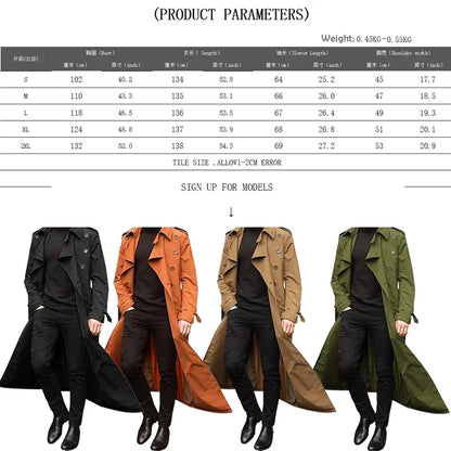 Men's Long Trench Coat Solid Color Long Sleeve