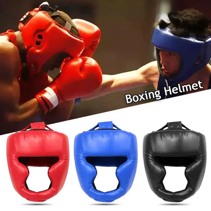 Full-covered Pu Boxing Helmet Kids Adults Muay Thai Training Sparring