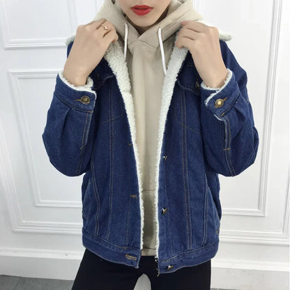 Autumn and Winter Women's New Lambswool Padded Denim Jacket