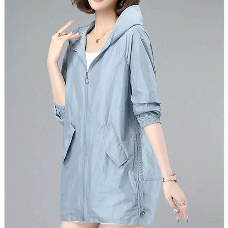 Windbreaker Women Thin Jacket Sun UV-proof Hooded Coat