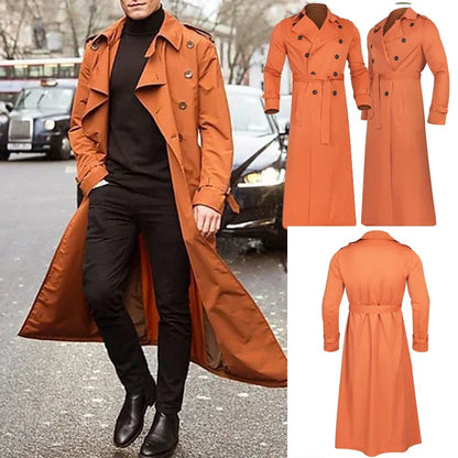 Men's Long Trench Coat Solid Color Long Sleeve