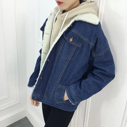 Autumn and Winter Women's New Lambswool Padded Denim Jacket