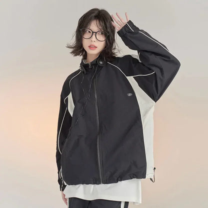 HOUZHOU Vintage Y2k Windbreaker Jacket Women Oversize Korean