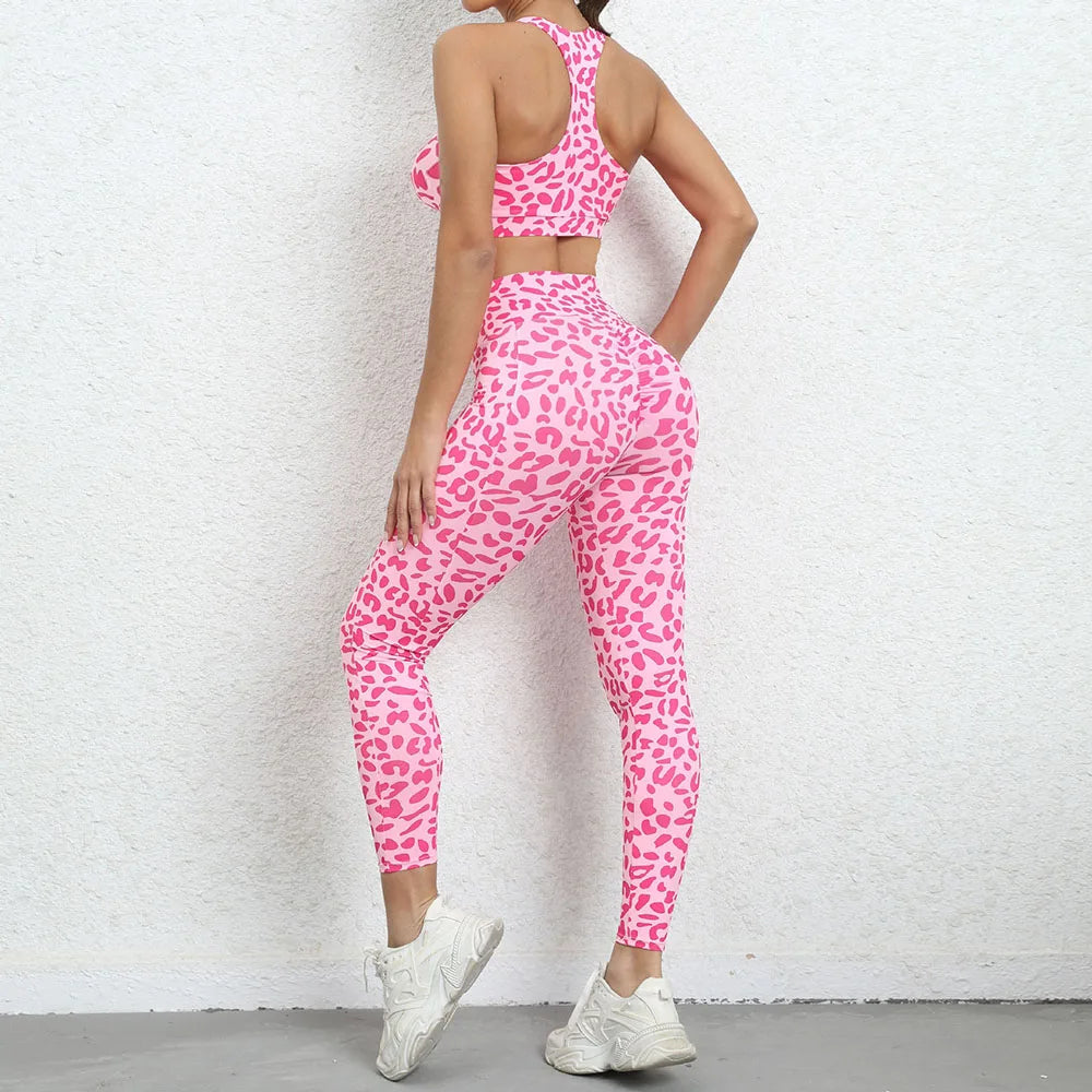 Cloud Hide Women Leopard Yoga Set Workout Sports Wear Sexy Girl Gym