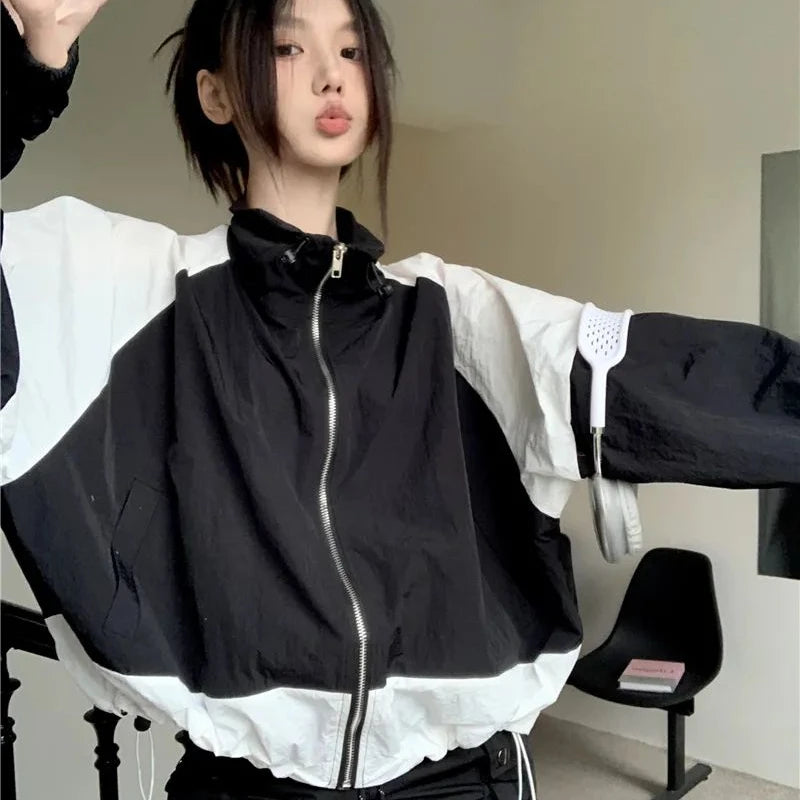 Deeptown Windbreaker Jacekt Women Oversized Korean Fashion Gorpcore