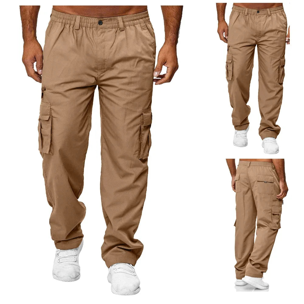 Summer Men's Cargo Trousers Elastic Waist Multi-pocket