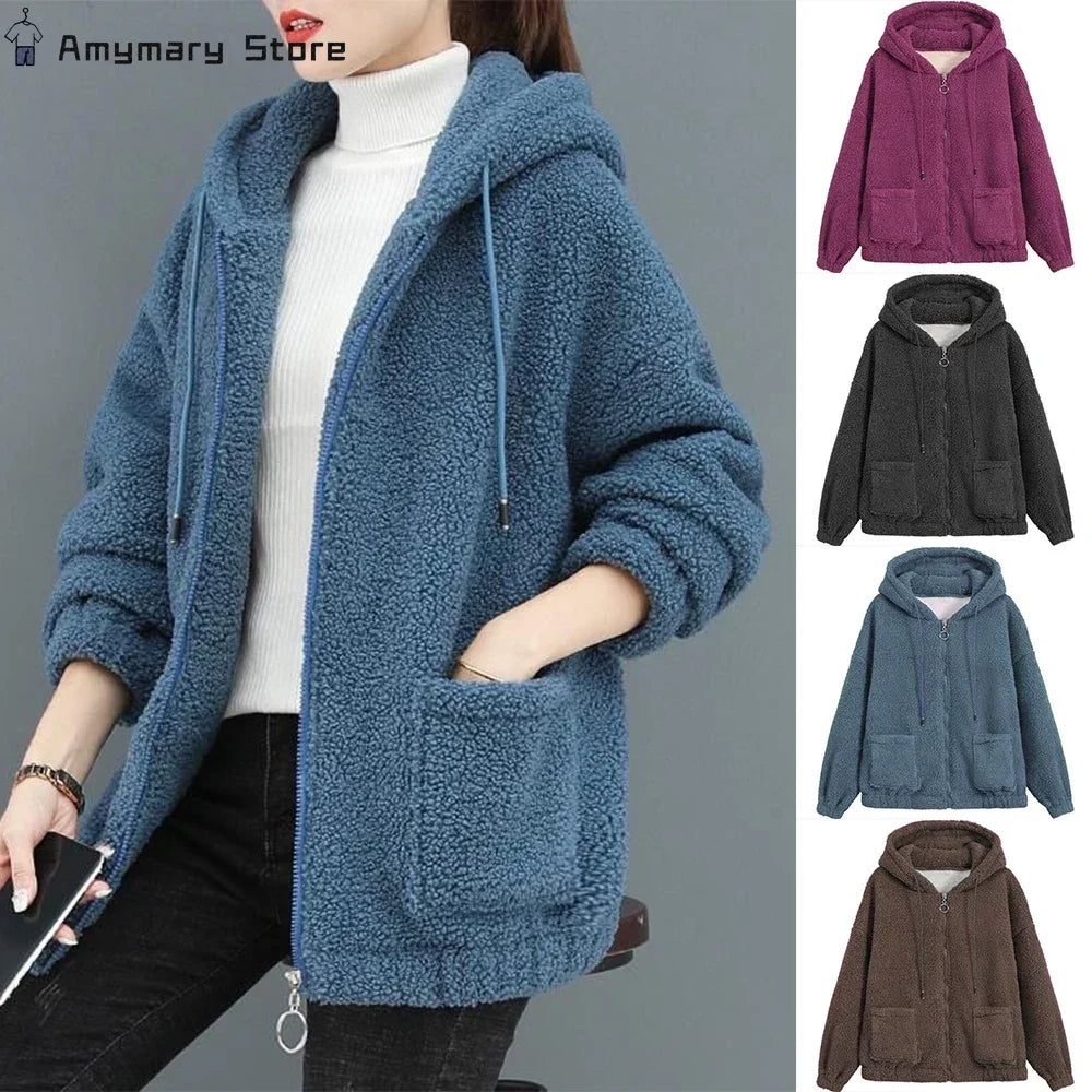 Autumn Winter Women's Fleece Fluffy Jacket Streetwear