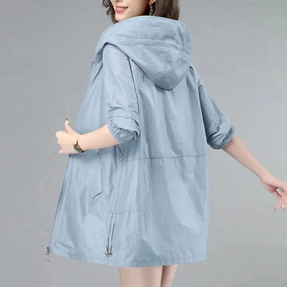 Windbreaker Women Thin Jacket Sun UV-proof Hooded Coat