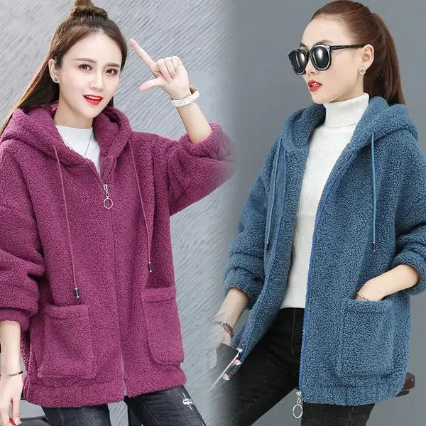 Autumn Winter Women's Fleece Fluffy Jacket Streetwear