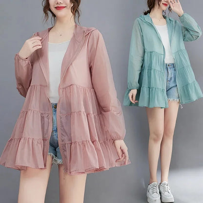 2023 Summer Thin Windbreaker New Sunscreen Clothes for Mid-Long Female