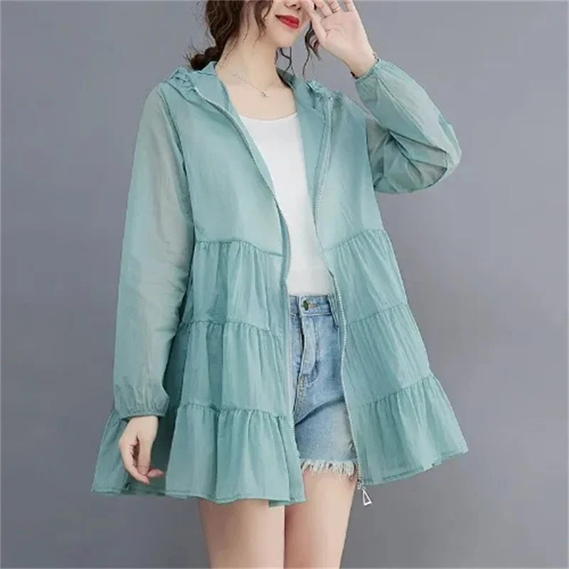 2023 Summer Thin Windbreaker New Sunscreen Clothes for Mid-Long Female