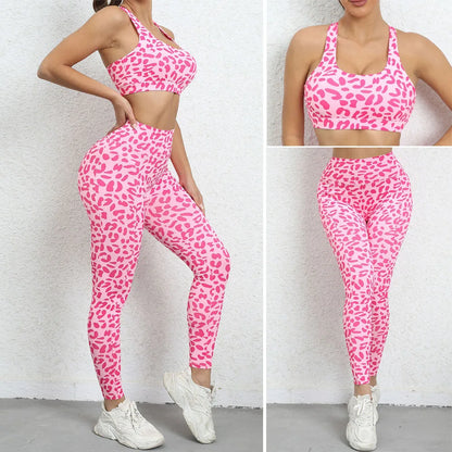 Cloud Hide Women Leopard Yoga Set Workout Sports Wear Sexy Girl Gym