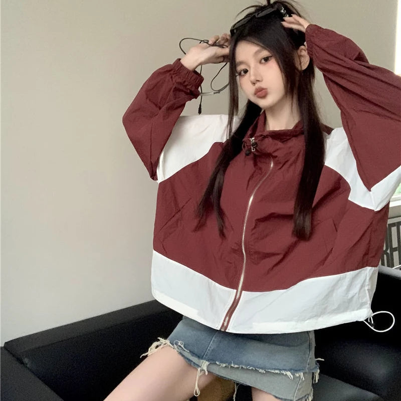 Deeptown Windbreaker Jacekt Women Oversized Korean Fashion Gorpcore