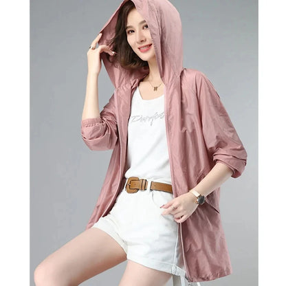 Windbreaker Women Thin Jacket Sun UV-proof Hooded Coat