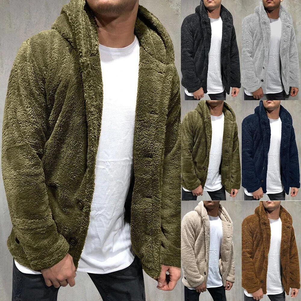 Autumn Winter Men's Plush Hooded Coat