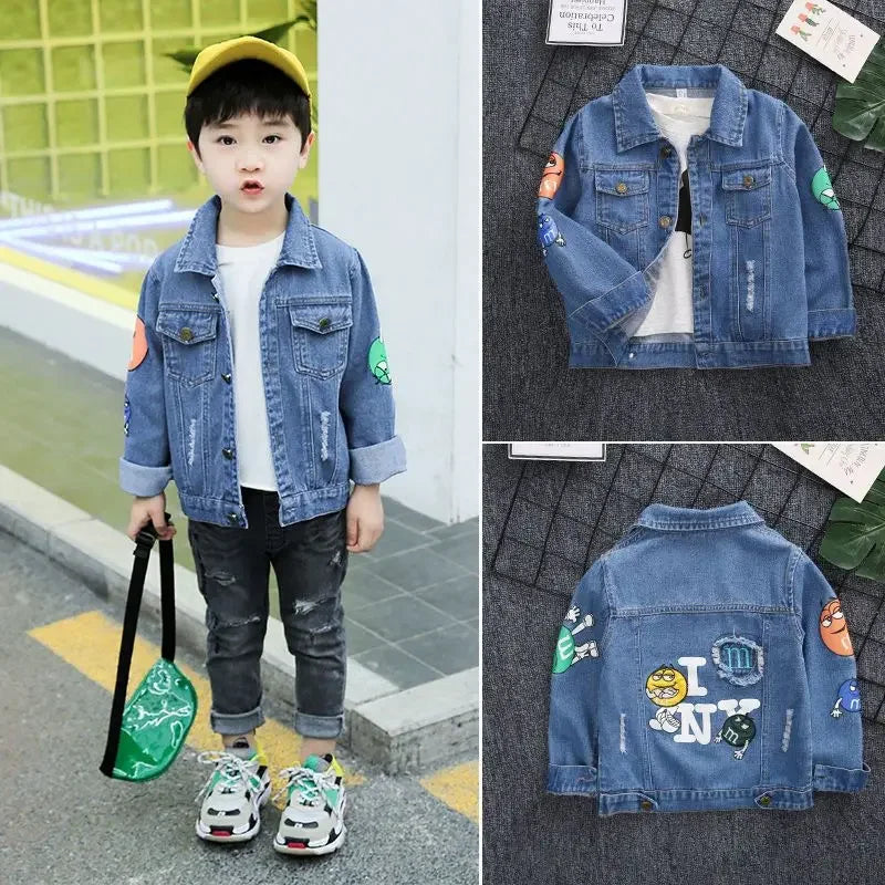 Autumn Jacket For Boy Jean Coat Cartoon Kids Outwear Spring Denim