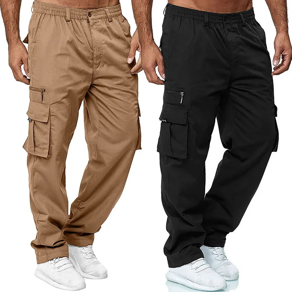 Summer Men's Cargo Trousers Elastic Waist Multi-pocket